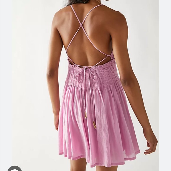 Free people forever favorite mini dress halter smocked bareback cross strappy - Picture 4 of 17